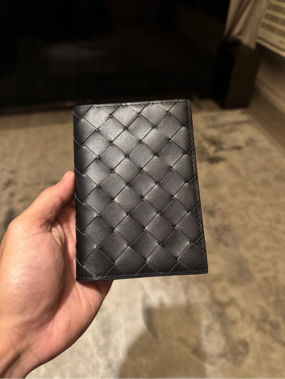 Bottega Veneta Intrecciato Black Leather Passport Holder -